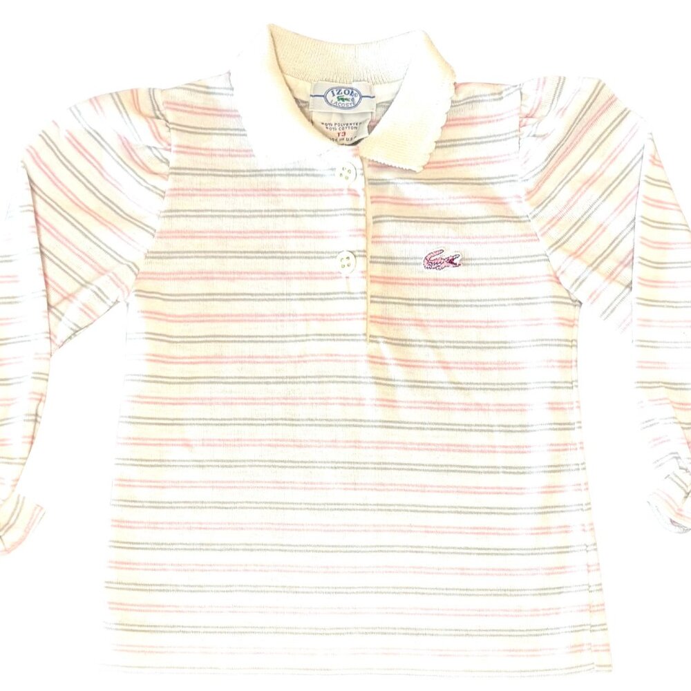 Vintage IZOD Lacoste Girls Long Sleeve Polo | T3 | Pink Stripe | Made in USA